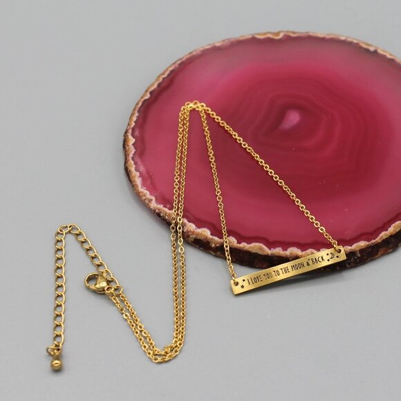 Jewelry necklace bar pendant "I Love You to the moon and back" yellow gold tone - Picture 4 of 7